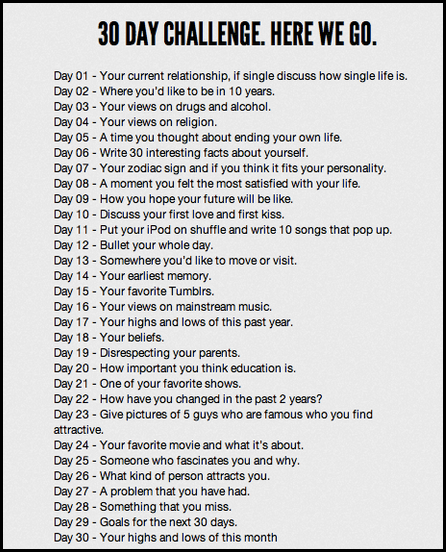 30 Day Challenge Photos with challenges each day